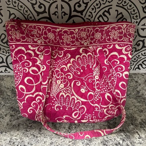 Vera Bradley Tote Bag Fabric Pink and White Floral Pattern - Picture 4 of 11